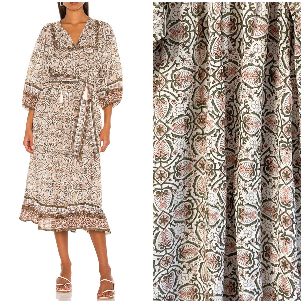Cleobella Floral Midi Dress in Cream and Brown